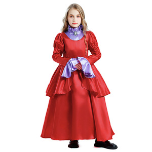 Vestido de princesa victoriano retro para niñas, disfraz de satén rojo con corte en A, para fiesta de té o actuaciones. - Product Image 1