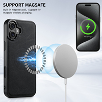 Étui de téléphone rétro en grain de litchi avec support magnétique et chargement sans fil, pour les séries Apple 18/17/16/15/14/13/12