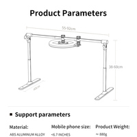 Feixiang F5 YouTube/TikTok LED Fill Stand - 10W, largeur 55-92cm, pliable, portable, température de couleur réglable 3000K-6500K, aluminium
