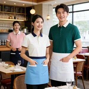 Restaurant Waiter Uniform Short Sleeve Polo Shirt Solid Color Polyester Poplin Work Clothes For Milk Tea Shop Summer Use - Product Image 1