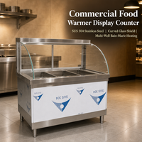 Table de maintien au chaud pour la restauration en acier inoxydable, bain-marie avec écran en verre pour hôtel, comptoir de service alimentaire isolé en acier inoxydable