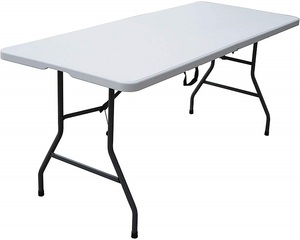 6ft Table 6FT Easy To Clean Moisture Proof Center White Plastic Outdoor Folding In Half Table