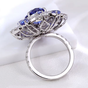 Anneaux de luxe en or massif 18 carats avec pierre précieuse Paraiba de laboratoire, bijoux fins, anneaux de fiançailles personnalisés exagérés pour femmes - Product Image 3