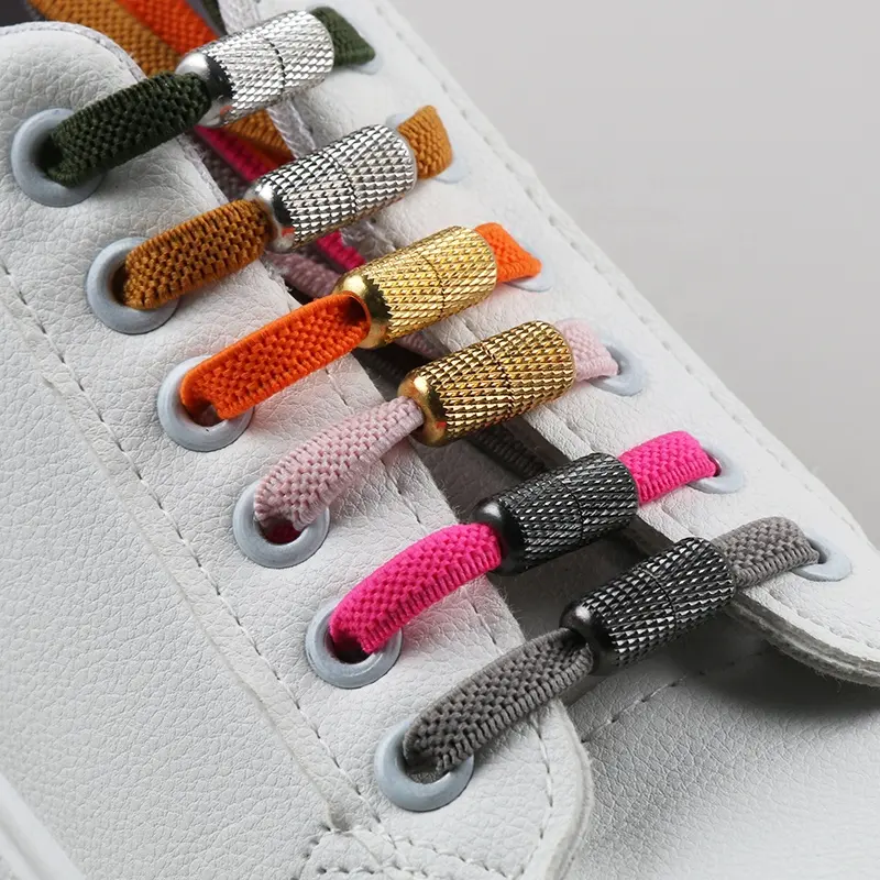 Custom no tie Shoelace Manufactures Multi-color Polyester Elastic Shoe Lace with Metal Aglet