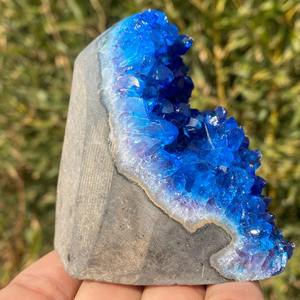 200-300g Material de cristal de cuarzo para adornos, cristal curativo, espacios en blanco para grabado, piedra en bruto, grupo de cuarzo geoda azul floral - Product Image 2