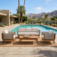 Ensemble de canapés de patio haut de gamme, structure en bois d'acacia avec finition teck, corde beige tressée à la main pour jardin, balcon et villa