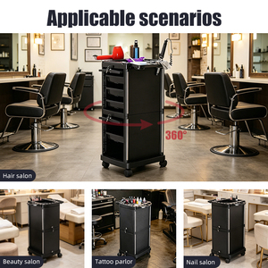 Chariot de Salon avec Tiroir Verrouillable et Support pour Sèche-Cheveux, Meuble de Rangement à Roulettes Noir pour Coiffeurs - Product Image 4
