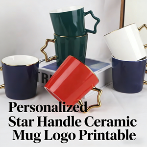Gepersonaliseerde keramische mok met stervormig handvat, bedrukbaar met logo, zakelijk cadeau & mok voor koppels, water-/koffiemok, creatief ontwerp - Product Image 1