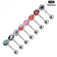 Barbell de Langue en Titane G23 ASTM F136 avec Opale Sertie à Griffes, Sans Filetage, à Enfiler, pour Piercing de Cartilage et Sourcil, Bijoux Corporels, Vente en Gros