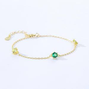 Pulsera de Cadena Chapada en Oro con Circonita Redonda Pequeña Amarillo-Verde en Plata de Ley S925 para Joyería Femenina, Versión de Cobre Personalizable - Product Image 6