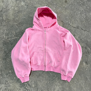 Hoodie zippé rose graphique coupe boxy en molleton épais de coton, impression DTG, streetwear unisexe, fabricant de sweats imprimés - Product Image 1