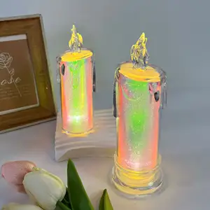 Yizhi Vela de Natal de plástico sem chama operada por bateria, vela LED com glitter e mudança de cor 3D, chama real, vela LED cônica