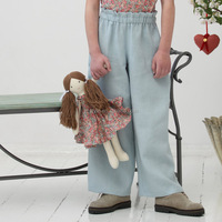 Celana Panjang Anak Perempuan Motif Bunga, Pinggang Bergaris, Bahan Katun Viscose Lembut, Model Kaki Lebar, Koleksi Musim Panas