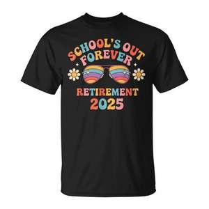 T-shirt « Schools Out Forever Retirement 2025 » avec motif de lunettes de soleil, cadeau pour enseignant - Product Image 1