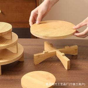 Bamboo Round Cake <b>Stand</b> Single Layer Natural Wood Color Desktop Display Shelves For Dessert Serving - Product Image 2