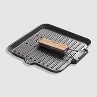 Poêle à frire pour steak carré en fonte nervurée avec manche en bois pliant Poêle à frire carrée pliante en fonte