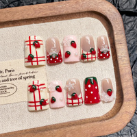 Faux ongles à presser en acrylique PMMA français, faits main, à couverture complète, courbés en bec de canard court, avec logo personnalisé, 3D double embossage, OEM