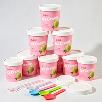 Gobelet en papier pour crème glacée biodégradable et écologique avec logo personnalisable, avec couvercle en papier de qualité alimentaire