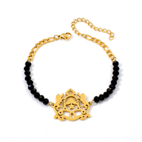 Parures de bijoux élégantes en acier inoxydable style marocain, perles noires, plaqué or 18 carats, avec breloques emblèmes, vente en gros