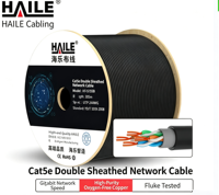 Cable de Red UTP CAT5e para Exteriores, Impermeable, HT6508, Doble Cubierta, 24AWG, Cobre Puro Libre de Oxígeno, 305m por Caja