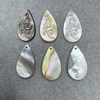 Perhiasan Mutiara Bentuk Air Mata dengan Pola Bunga Ukiran CNC yang Laris Manis, Cangkang Alami untuk DIY Kalung & Gelang