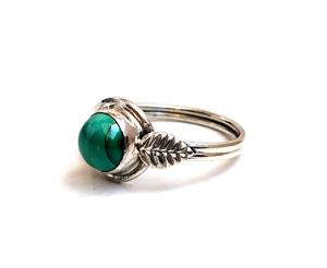 Designer 925 bague en argent sterling massif ronde gemmes de malachite naturelle élégante tenue de fête pour femmes et filles bijoux fins - Product Image 2