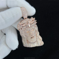 Combiné personnalisé VVS moissanite plaqué or rose argent sterling 925 pendentif tête de Jésus Christ statue bijoux de prière pendentif