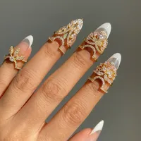 精致闪亮水晶锆石指甲环女式嘻哈朋克几何花朵指甲环可叠戴女孩派对首饰