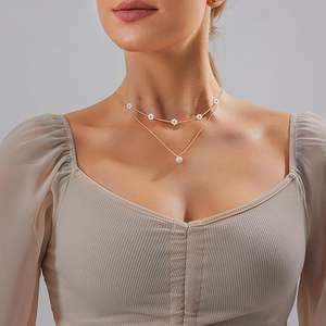 Joyería de moda, conjunto de collares de perlas doradas delicadas, gargantilla de perlas de Margarita bonita de acero inoxidable en capas, collar para mujeres, regalos - Product Image 5