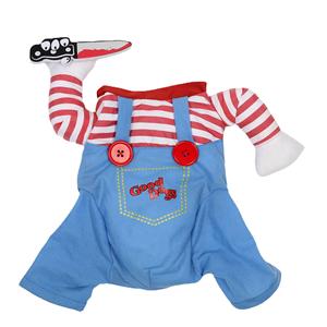 Pet Dog Transformation Costume <b>Funny</b> Overalls Red Striped <b>Shirt</b> With Hat And Knife Prop For Small Medium Dogs All Seasons Wear - Product Image 5