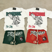 Ensemble de t-shirts vintage à imprimé puff et délavage acide pour hommes, streetwear, strass, manches courtes, survêtement, été, décontracté, sport, deux pièces