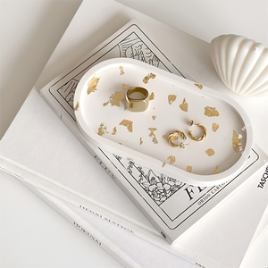 Mohom sang trọng thiết kế hiện đại Khay lá vàng khay Bê tông với lá vàng để hiển thị xà phòng hoặc đồ trang sức khay trang trí - Product Image 5