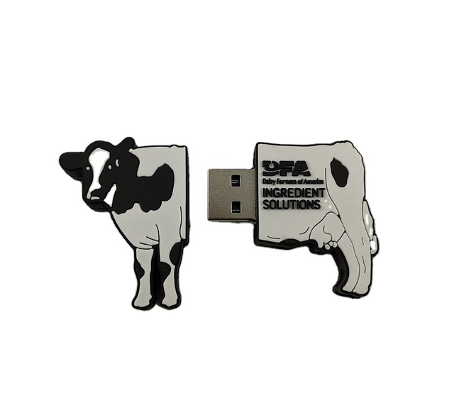 OEM Pvc Rubber Silicone 2.0 3.0 USB Flash Drive U Disk 2D/3D Emboss Cow Shape Gift 8G 16G 32G 64G 128G Keychain Keyring Gift