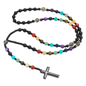 Nuova Tendenza <span class=keywords><strong>Collana</strong></span> <span class=keywords><strong>Rosario</strong></span> <span class=keywords><strong>con</strong></span> Perline in Pietra Naturale 7 Chakra e Ciondolo a Croce, <span class=keywords><strong>Collana</strong></span> Vintage da Uomo Bohemien Multicolore in Ematite - Product Image 5