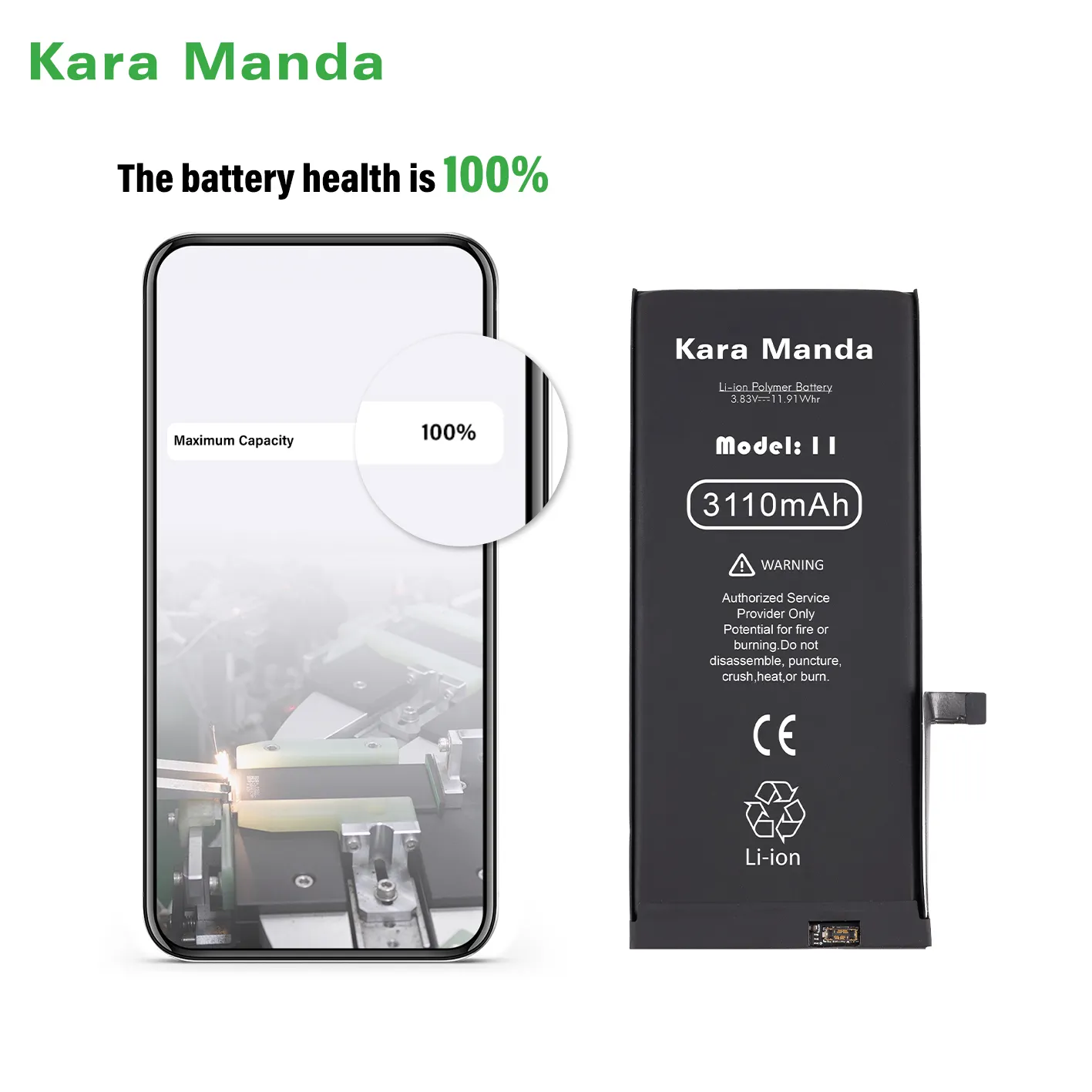 Kara Manda baterai KM Upgrade baru untuk iPhone 100% kesehatan memecahkan Popup baterai telepon perbaikan untuk iPhone 12 pengganti baterai Mini