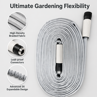 Tuyau d'arrosage professionnel gris de 15 m, flexible et extensible 3X avec connecteurs en PVC durables pour l'irrigation domestique et le jardinage