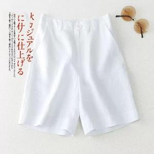 Vente en gros Short en coton de chanvre Pantalon large décontracté taille haute pour femmes pour l'été Short décontracté pour femmes - Product Image 2