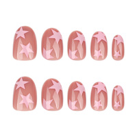 Design JP3743 Vente en gros de haute qualité Rond court avec étoiles roses Ongles à coller Ongles artificiels réutilisables