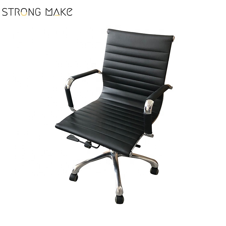 Swivel mid back armless ribbed Designer office chair leather soft leather executive office chair