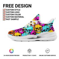 Chaussures de course personnalisées avec logo imprimé par sublimation, motif crâne, confort amortissant, maille respirante, OEM/ODM pour hommes et femmes