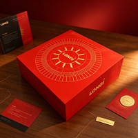 Boîte cadeau rigide rouge personnalisée avec logo, estampage à chaud or, boîte avec couvercle, emballage de luxe pour entreprise avec insert en mousse noire