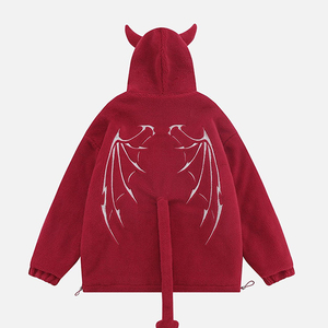 Hoodie Desain Baru Tanduk Setan Ukuran Besar Bordir Logo Kustom Berkualitas Tinggi Hoodie Sherpa Fleece Pria - Product Image 2