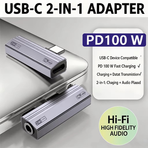 Adaptateur USB Type C <span class=keywords><strong>vers</strong></span> prise jack 3,5 mm 100W, charge rapide, <span class=keywords><strong>convertisseur</strong></span> <span class=keywords><strong>audio</strong></span> USB-C 2 en 1 pour iPhone 15 16 17 Samsung - Product Image 2