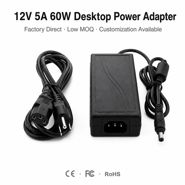 Factory Supply Active PFC 12V 5A 60W AC Power Adapter for Desktop Industrial LED Ripple