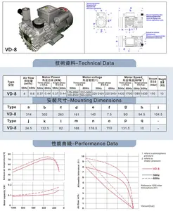 高品質で強力なVD-8防爆潤滑油循環エアチャイナ回転式ノイズレス真空ポンプ