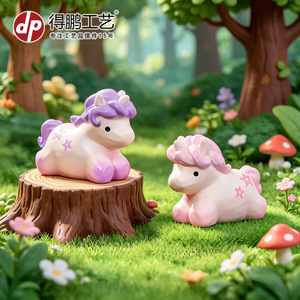 Adorno de Resina Unicornio Curativo Dp, Bicolor Rosa y Morado, Linda Decoración de Escritorio con Animal, Artesanía Artística para el Hogar - Product Image 1