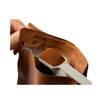 Sacs d'emballage plats en papier kraft brun personnalisés, résistants à l'humidité, avec soufflet latéral, fond plat, 250g, pour grains de café, avec fermeture éclair et valve
