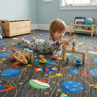 Tapis en dalles personnalisé, moderne, à motif de planètes et de dessins animés spatiaux, ignifuge, résistant à l'usure, en nylon, pour enfants