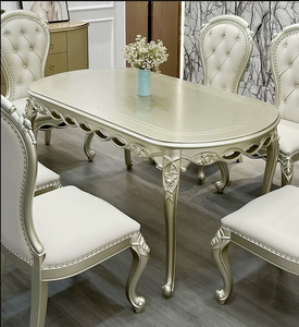 Ensemble de salle à manger en bois massif de style français, table ovale haut de gamme et chaises pour la maison - Product Image 5