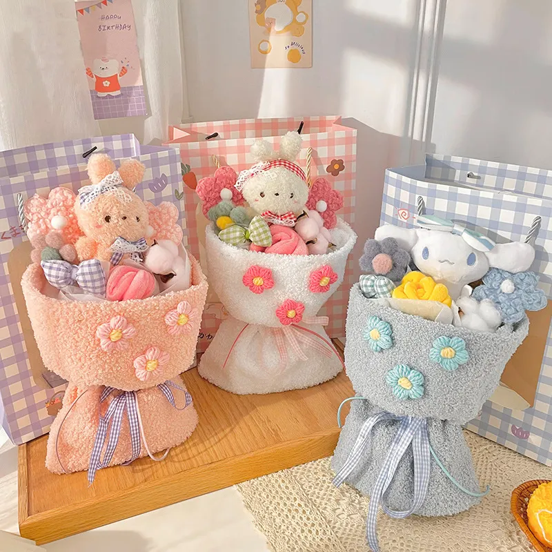 Wholesale custom decorative flowers Valentines day gift rabbit dog plush toy birthday gifts for girls